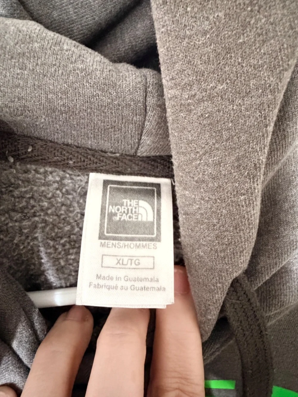 The North Face Hoodie, Grey with Green Print, Size XL